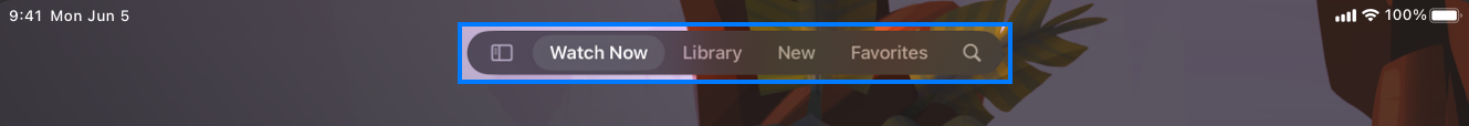 The screenshot of the elevated tab bar on an iPad.